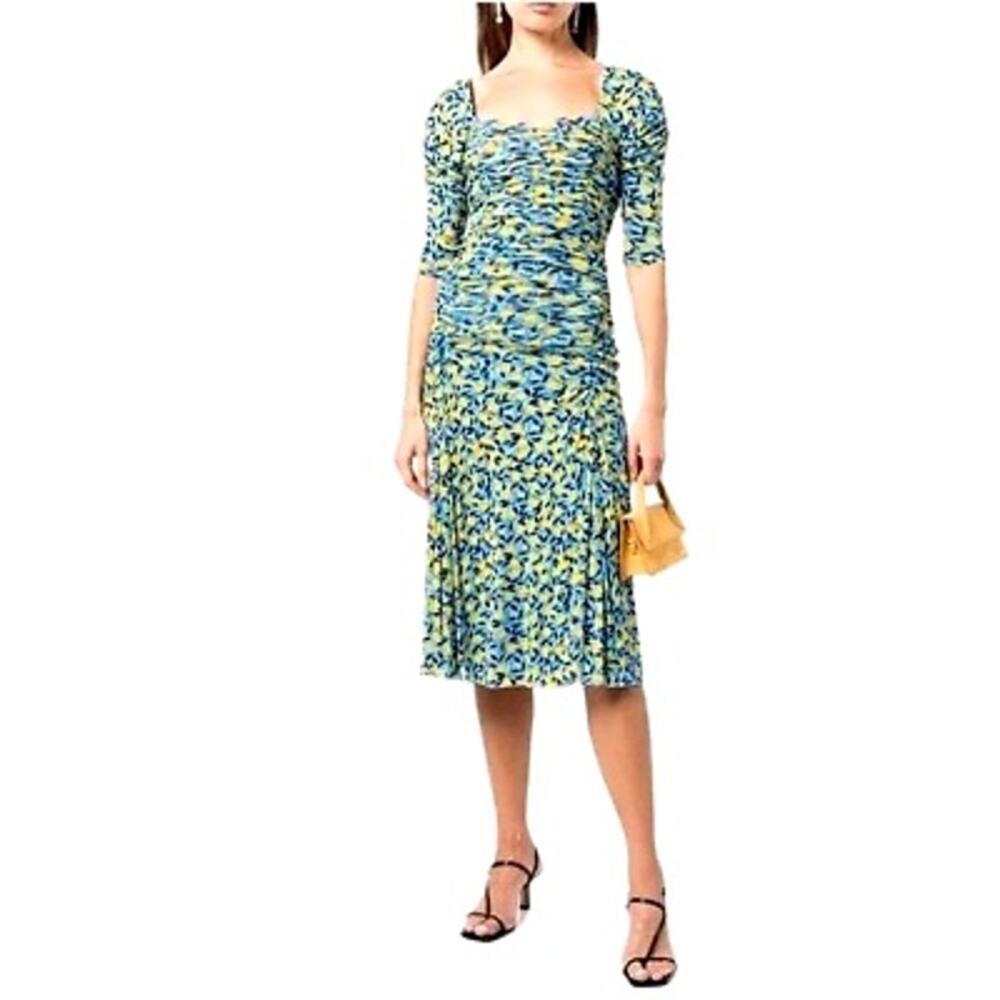 Diane Von Furstenberg Blue Lemon Print Dacey Dress Sz.M NWT